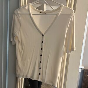 Marine Layer Cream Fitted Short Sleeve Button Down